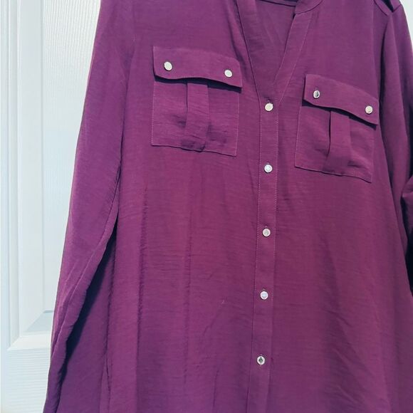 Calvin Klein Purple Relaxed Blouse with Mandarin Collar - Picture 6 of 8